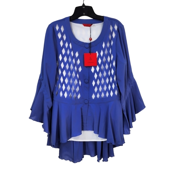 Firmiana Women's Diamond Design Ruffle Button Top - M - Picture 1 of 6